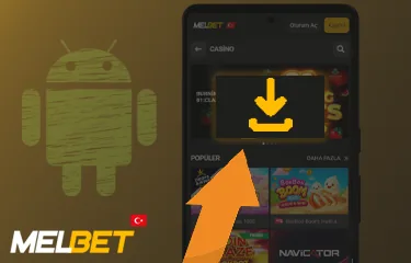 Melbet APK indirme düğmesi vurgulanmış