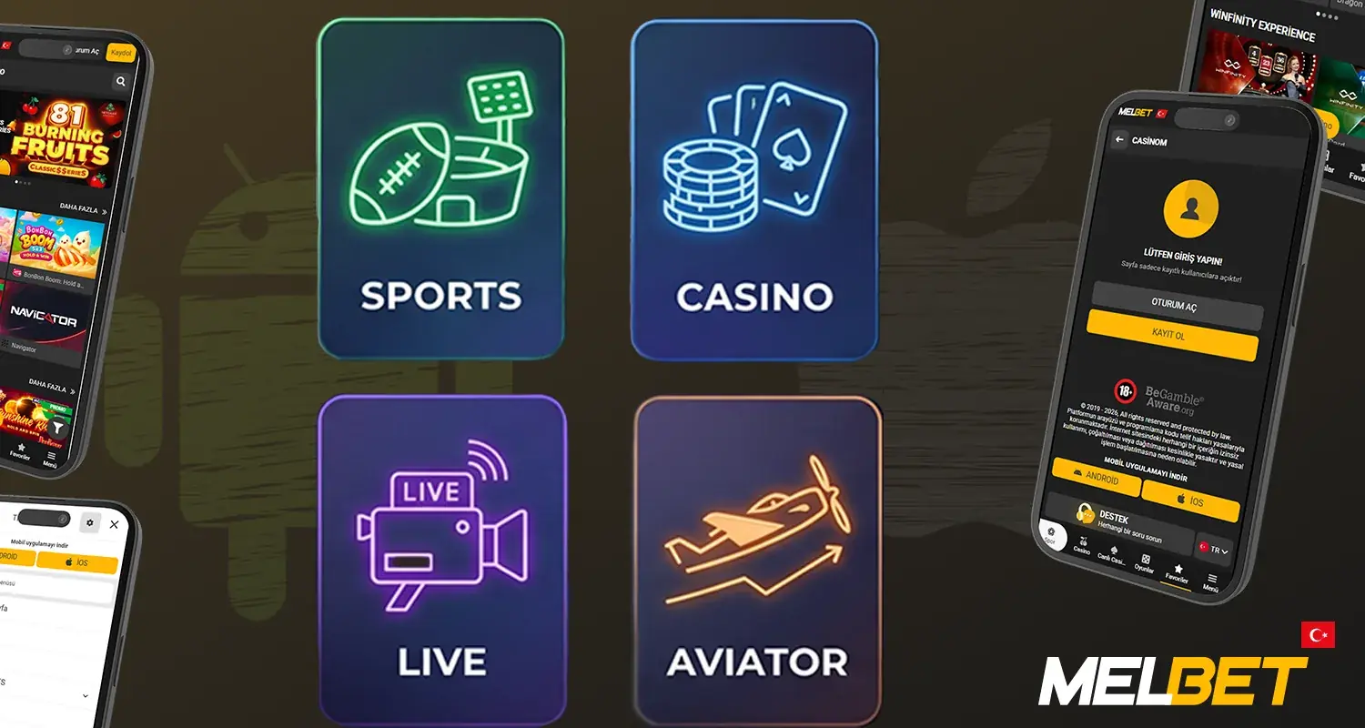 Melbet casino oyun kategorileri arayüzü