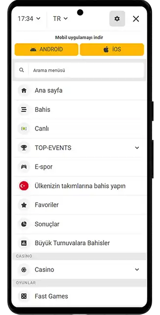Melbet ana ekran arayüzü