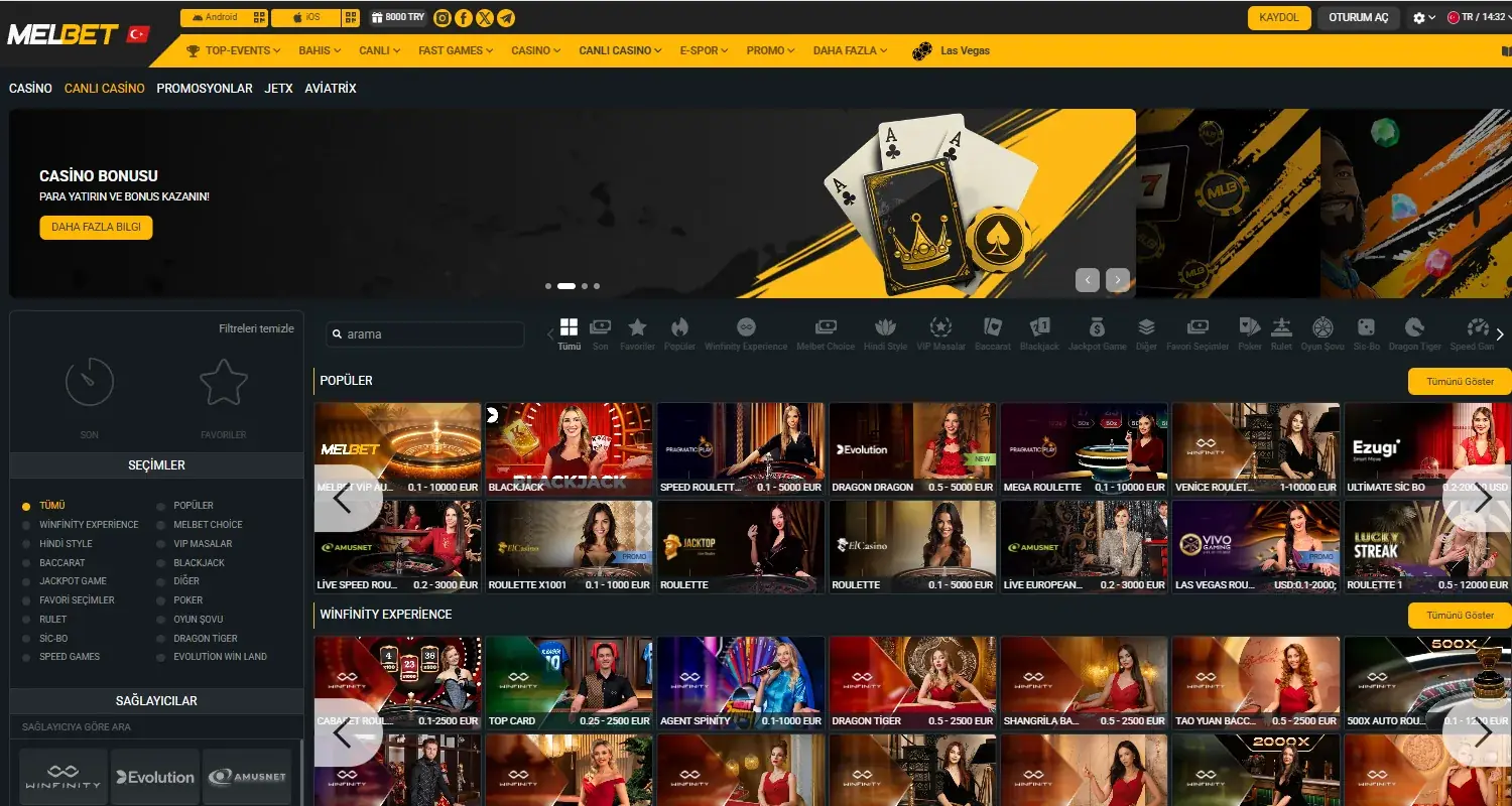 Melbet canlı krupiye masası